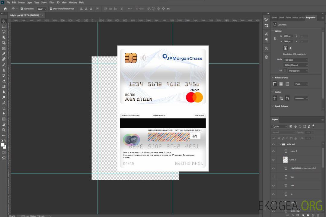 Carte de débit mastercard Canada JP Morgan Chase Bank template
